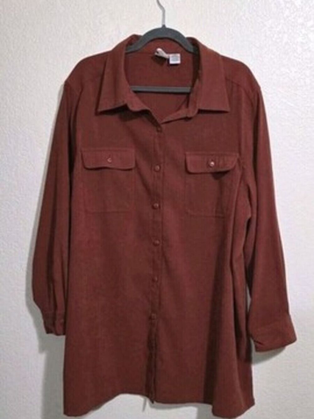 Roaman's Solid Rust Red Moleskin 2 Pocket Long Sleeve Button Up Blouse SZ 1X